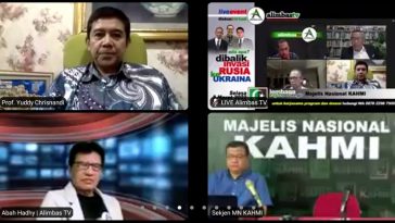 Tangkapan layar kegiatan diskusi daring "Ada Apa di Balik Invasi Rusia ke Ukraina?" yang digelar Lembaga Kajian Strategis MN KAHMI-Alimbas TV pada Selasa (8/3/2022). LMD MN KAHMI/Fatah Sidik