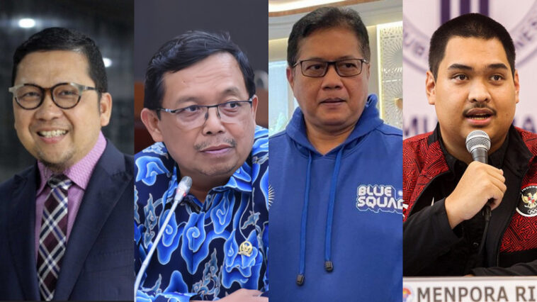 Kolase foto (kiri ke kanan) Waketum Partai Golkar yang juga Ketua Komisi II DPR, Ahmad Doli Kurnia; Ketua Partai Demokrat yang juga anggota Komisi VI DPR, Herman Khaeron; Waketum PAN, Viva Yoga Mauladi; dan kader Partai Golkar yang juga Menpora, Dito Ariotedjo. Istimewa